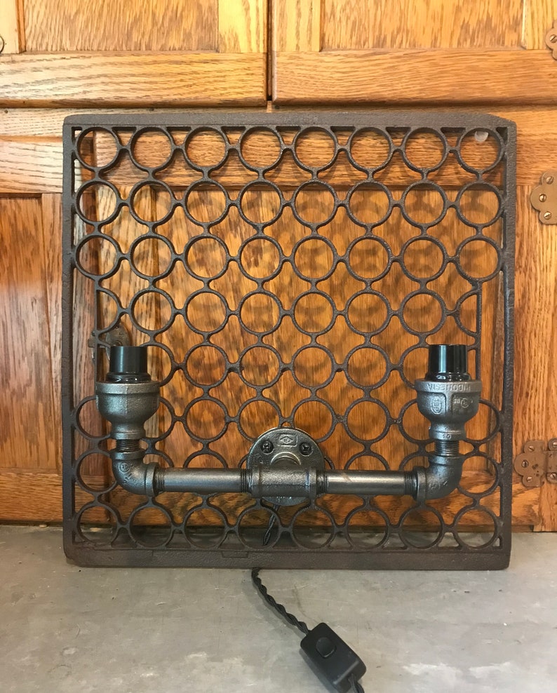 Antique Cast Iron Heater Grate With Edison Bulb Light Fixture - Wall Heater Grates Antique Cast Iron Heater Grate With Edison Bulb Light Fixture - Wall Heater Grates