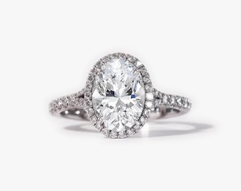 Oval Brilliant Pavé Halo Split Shank Diamond Engagement Ring