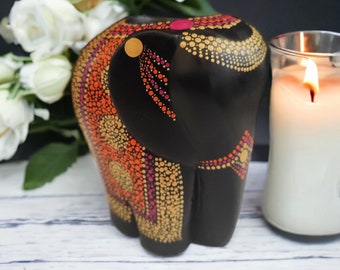 Pink, Orange and Gold Hand Painted Elephant Tealight Candle Holder 9cm x 13cm