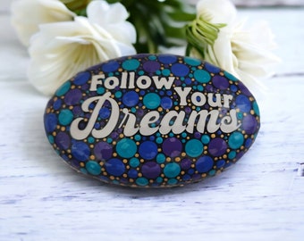 Positivity Stone. "Follow your Dreams" 8cm wide. Blue, Cobalt and Purple