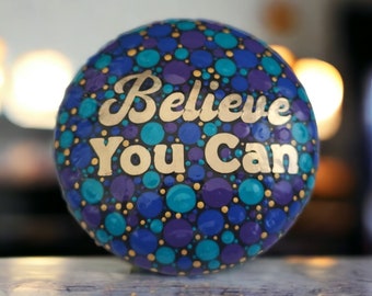 Positivity Stone. "Believe you can"  7cm round. Blue, Cobalt and Purple