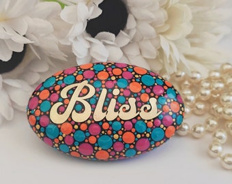 Positivity Stone. "Bliss" 8cm wide. Orange, Pink, Aqua and Gold