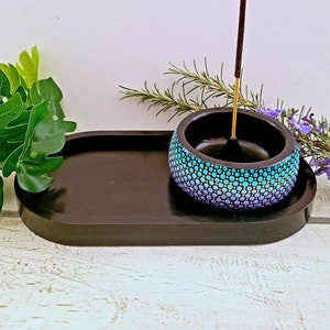 Incense Holder. Shaded Turquoise and Purple. Gold Detail, Hand Painted. image 4