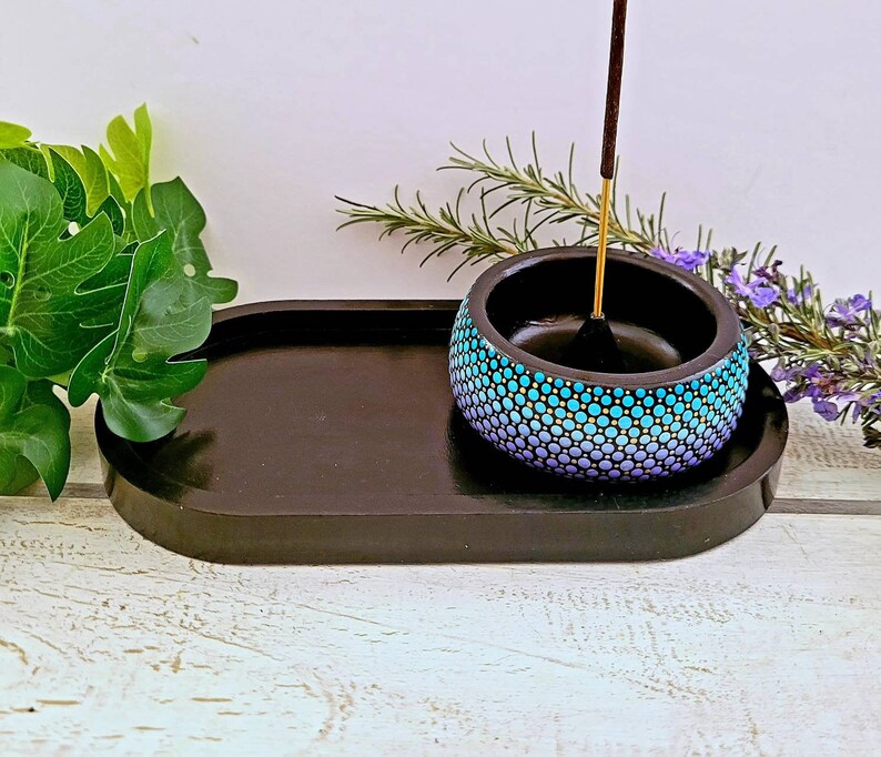 Incense Holder. Shaded Turquoise and Purple. Gold Detail, Hand Painted. image 4