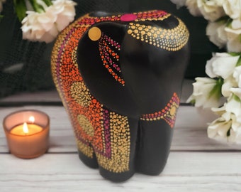 Pink, Orange and Gold Hand Painted Elephant Statue 9cm x 13cm