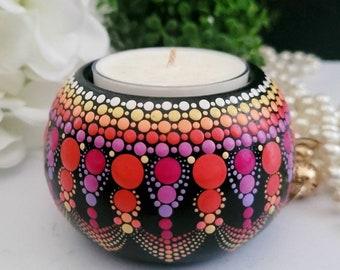 Domed Spa-LIght Candle Holder. Pink, Purple and Orange. Hand Painted. 7cm