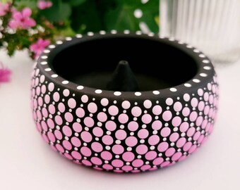 Incense Holder. Shaded Pink. White detail. Hand Painted