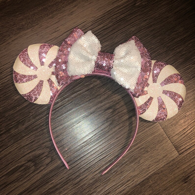 Christmas Disney Ears Pink Glitter Candy Cane Etsy