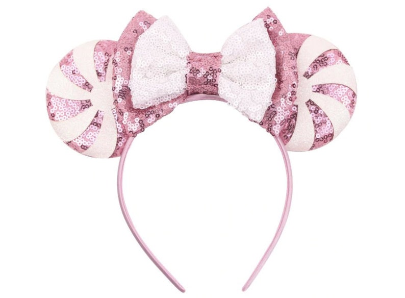 Christmas Disney Ears Pink Glitter Candy Cane Etsy