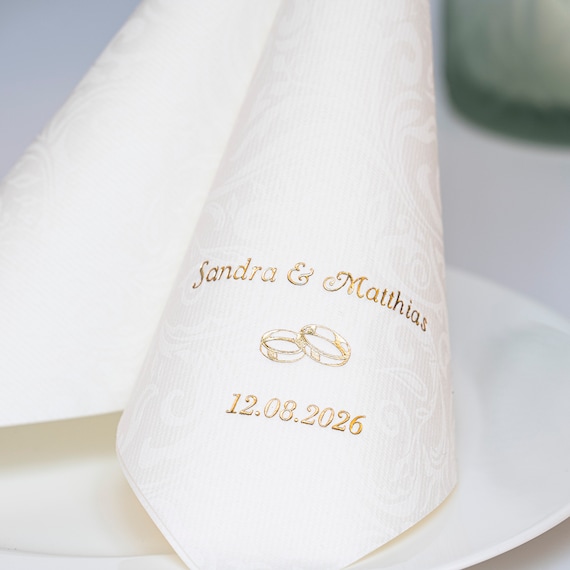 Personalisierte Hochzeitsservietten aus hochwertigem Premium-Line Material - STOFFÄHNLICH | Mit exklusivem Prägedruck - Weiß
