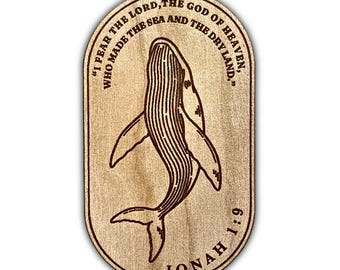 Jonah Whale Holzaufkleber, Laser geätzter Wal-Natur-Abziehbild, biblischer Holzaufkleber