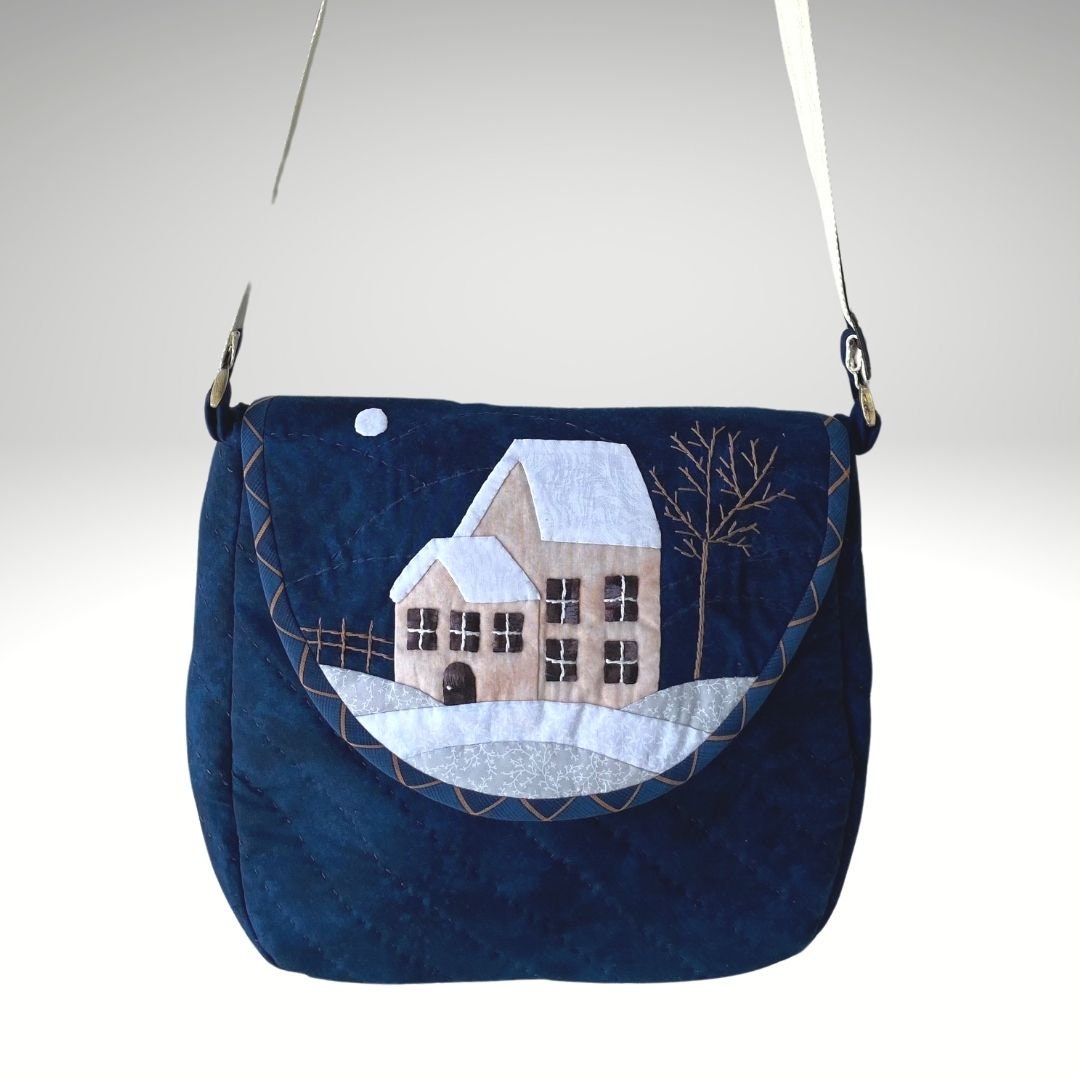 HANDMADE CROSSBODY BAG Quilted Navy Blue Colored With House Applique Shoulder Bag Etsy Canada
