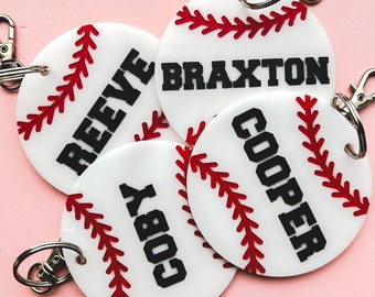 Baseball Keychain, Softball Keychain, Baseball Bag Tag, Bag Tag, Kids Name Tags, Keychains, Sports Keychain, Acrylic, Name Tag for Sport Bag