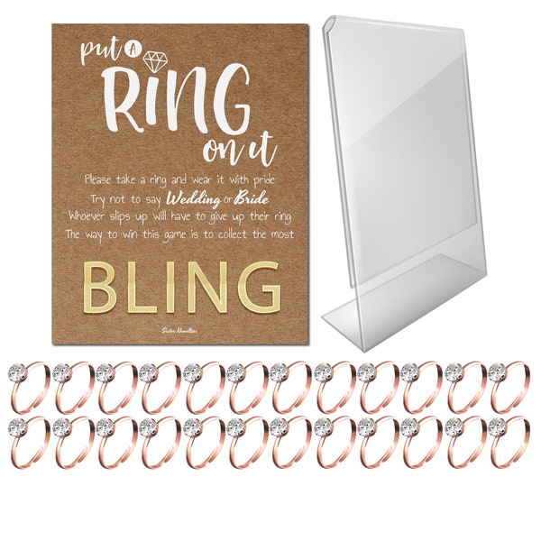 Bridal Shower Games - Put a Ring on It Bridal Shower Game with Fake Rings, Bridal Shower Decor, Bridal Shower Decor (Craft Rose Gold 24 CT)