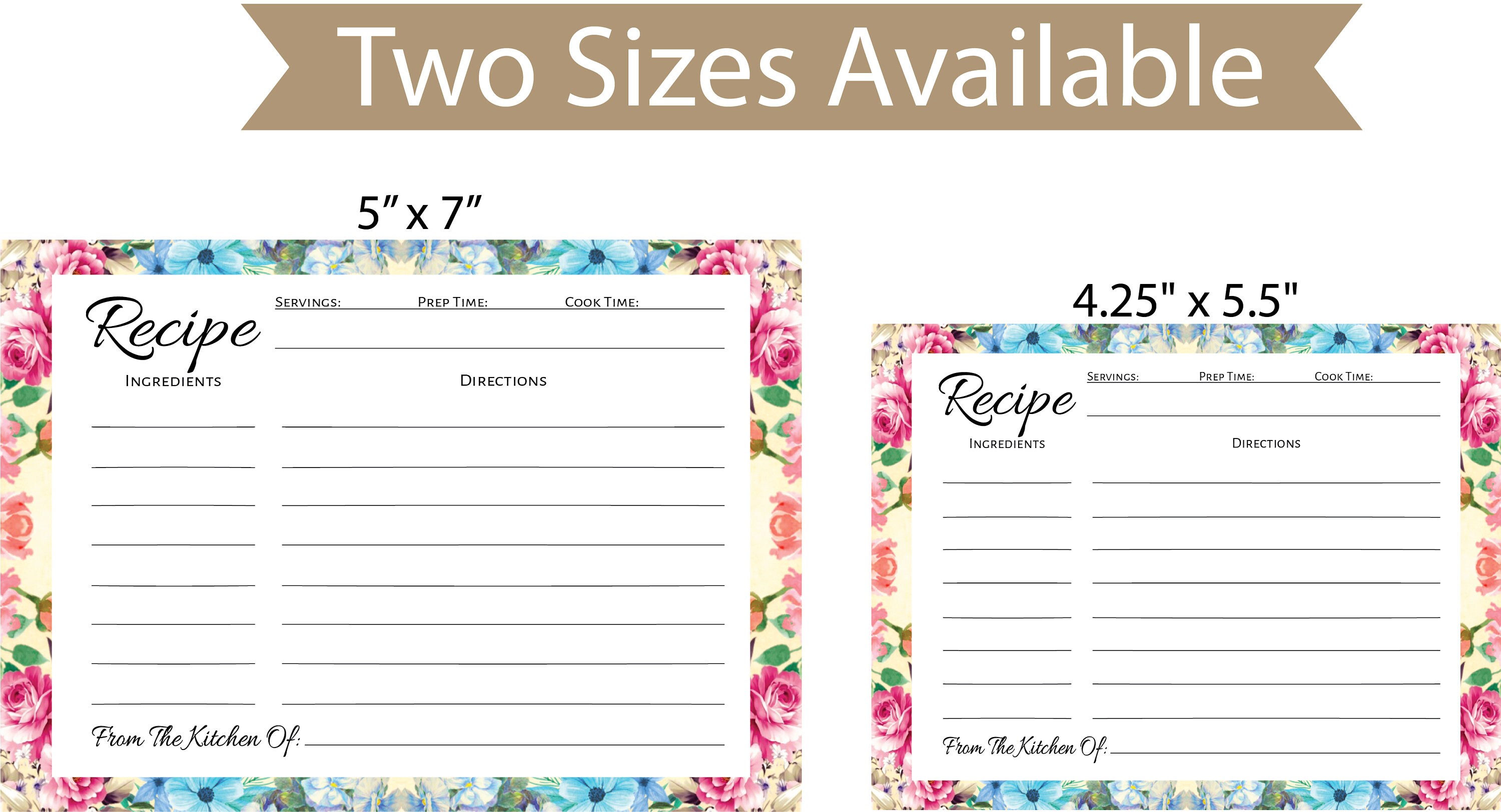 Pioneer Woman Style Floral Recipe Cards, Flower Recipe Cards, Floral