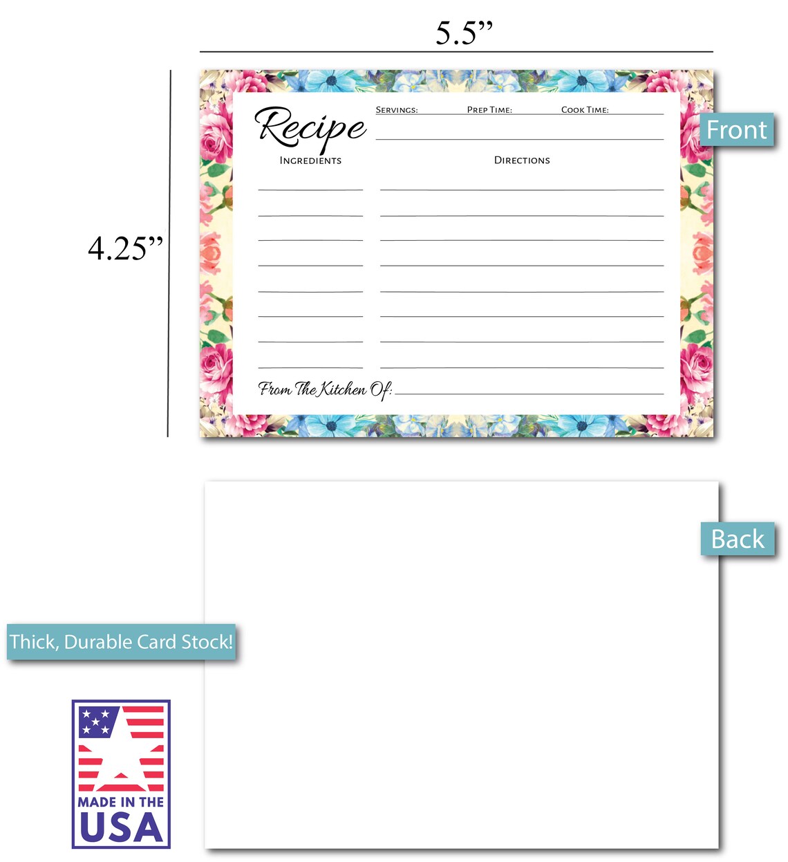 Pioneer Woman Style Floral Recipe Cards Flower Recipe Cards Etsy