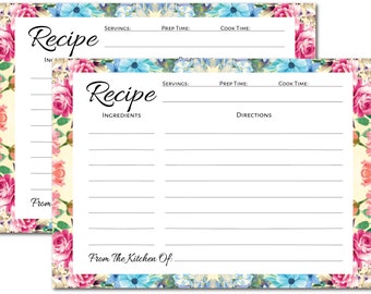 Pioneer Woman Style Floral Recipe Cards, Flower Recipe Cards, Floral Index Cards, Blank Back Recipe Notecards for Home-Made Recipes