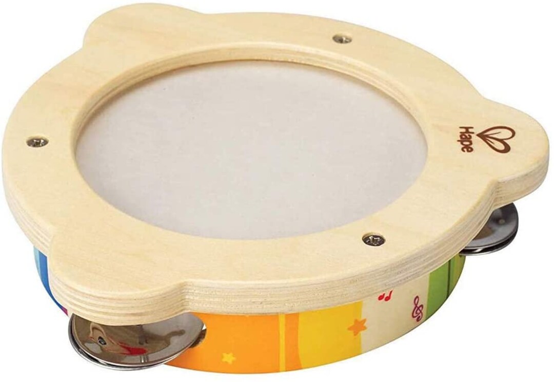Hape Tab Along Mr. Tambourine Kid's Wooden Drum Musical Instrument Etsy