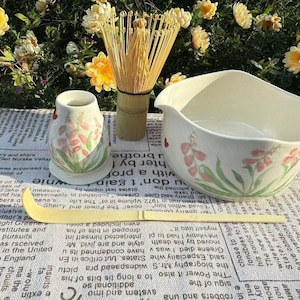 Orchid Matcha Bowl, Handmade Painting Matcha Bowl Set, 500ml Personalized Customized Matcha Bowl, Matcha Enthusiast Gift, Christmas Gift