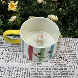 Cute colored smiley face mug, 3D customized coffee cup with pet portrait, Gift for pet enthusiasts, Personalized ceramic mug