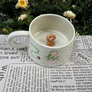 Customized pet 3D sculpture, pet coffee mug, customized pet portrait inside the mug, handmade ceramic production, 400ml pet statue mug