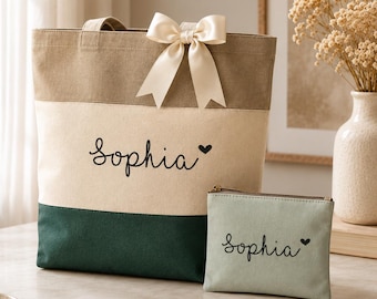 Conjunto personalizado de bolso y neceser para damas de honor, bolsa de regalo para despedida de soltera, regalo personalizado para la fiesta nupcial, bolsa de bienvenida para la boda.