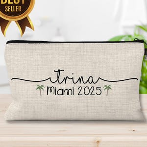 Personalized Beach Trip Makeup Bag - Girls Weekend Cosmetic Pouch - Custom Name Travel Bag - Bachelorette Gift - Vacation Toiletry Bag