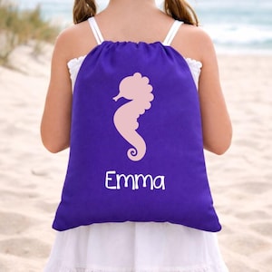 Personalized Beach Drawstring Backpack: Custom Name Kids Summer Bag
