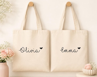 Personalized Name Tote Bag for Girls, Custom Canvas Tote, Flower Girl Bag, Birthday Gift, Party Favor Bag
