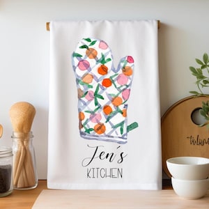 Personalized Kitchen Towel: Watercolor Oven Mitt, Custom Name