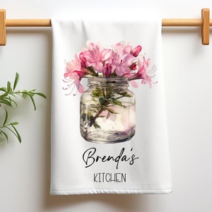 Custom Azalea Flowers Jar Tea Towel: Personalized Kitchen Decor