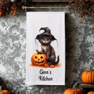 Personalized Halloween Tea Towel: Spooky Kitchen Decor, Custom Name