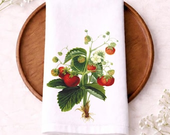 Vintage Strawberry Print Tea Towel: Farmhouse Kitchen Decor