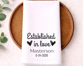 Personalisiertes Hochzeit Geschirrtuch mit Name und Datum