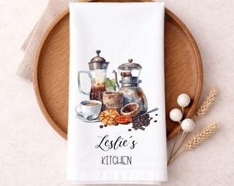 Personalized Coffee Lover Tea Towel: Custom Kitchen Decor