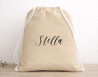 Mochila con cordón ajustable y nombre personalizado: Bolsa de lona de algodón personalizada
