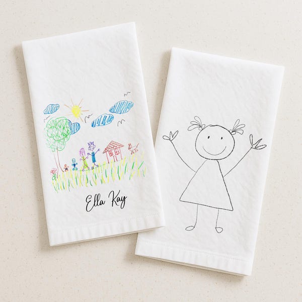 Personalized Kitchen Tea Towel With Child's Own Drawing, Design Your Own, Grandma Gift, Mother Gift, Gift for Teacher, Grandmother Mom Gift