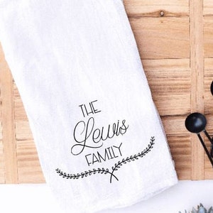 Personalized Last Name Dish Towel, Flour Sack Towel Tea Towel, Custom Tea Towel, Housewarming Gift, Couple Gift,  Farmhouse, Apartment Decor