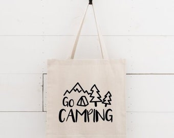 Go Camping Canvas Tote Bag, Senderismo y bolsa de camping, regalo para los amantes del camping, bolsa amante de la naturaleza, tote de mercado de algodón, bolsa de tote ecológica