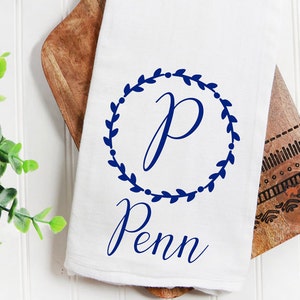 Personalized Family Name Dish Towel, Last Name Flour Sack Towel, Monogrammed Tea Towel, Custom Wedding Gift, Bridal Party Gift, Bride Gift
