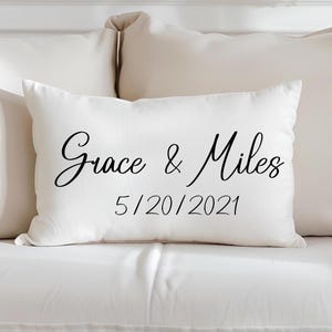 Personalized Couples Pillow, Custom Wedding Date Pillow, Anniversary Gift for Him & Her, Engagement Gift, Bridal Shower Decor