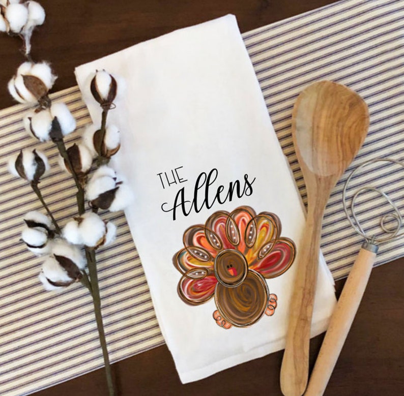 Thanksgiving Personalized Turkey Tea Towel Autumn Kitchen image 1