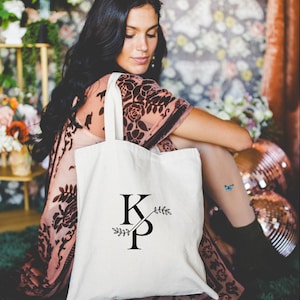 Custom Initial Canvas Tote Bag: Personalized Monogram Shoulder Bag