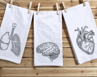 Anatomy Kitchen Towel, Flour Sack Tea Towel, Halloween, Kitchen Towel, Heart, Brain, Lungs, Dish Towel, Anatomical, Horror Decor, Macabre
