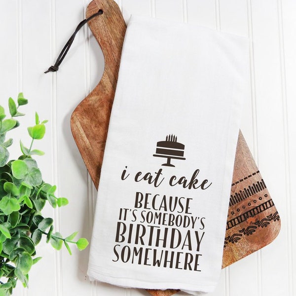 I Eat Cake Funny Tea Towel, Housewarming Gift for Women, Funny Foodie Kitchen Towel, housewarming gift, kitchen decor, anniversary present