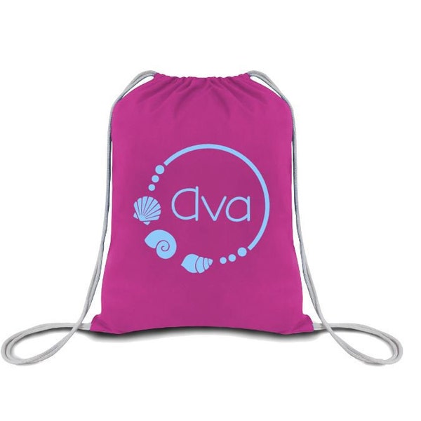 Personalized Kids Beach Bag, Beach Accessories, Beach Gift Ideas, Canvas Beach Bag, Kids Beach Backpack, Drawstring Backpack, Shell Backpack