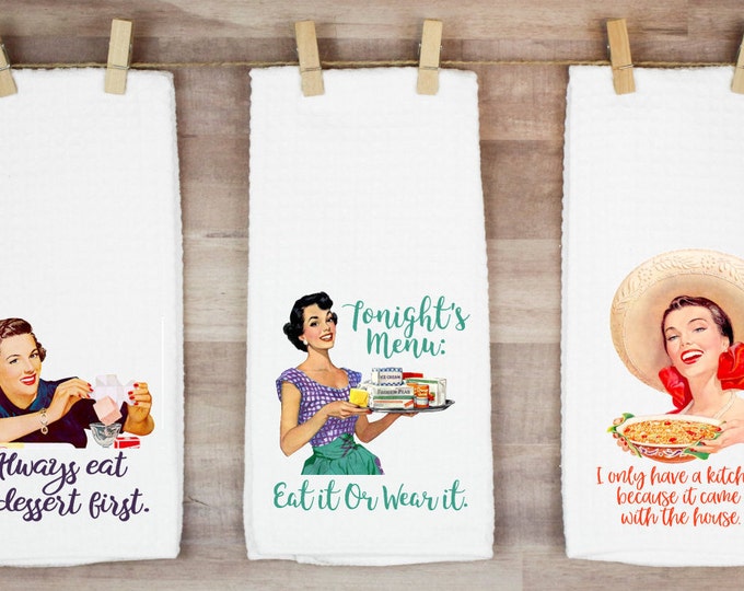 Funny Kitchen Tea Towel Set Funny Kitchen Tea Towels Etsy