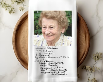 Custom Recipe Tea Towel, Handwritten Recipe Gift, Family Heirloom Kitchen Towel, Personalized Recipe Towel, Photo + Recipe Gift