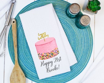 Gepersonaliseerde verjaardag theedoek, aangepaste verjaardagscadeau, gepersonaliseerde verjaardagscadeau voor haar, Happy Birthday Gift, Aangepaste Gerecht handdoek