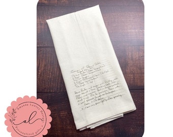 Custom Recipe Tea Towel, Family Heirloom Recipe Tea Towel, Handwritten Recipe, Family Recipe, Grandma's Recipe, Mother's Day Keepsake Towel